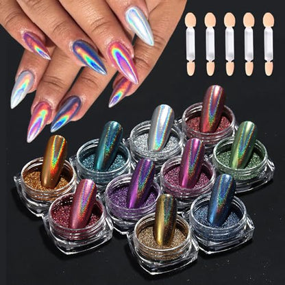 10 Colors Holographic Nail Powder