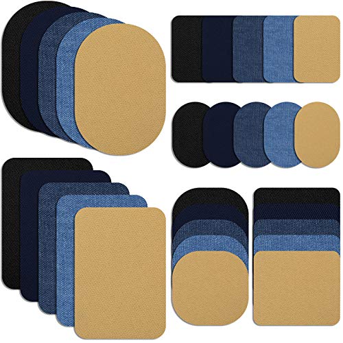 30 Pieces Iron on Fabric Patches Fabric Repair Patches Twill Clothing Repair Patch Kit for Jacket Clothes (30 Count)