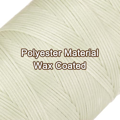 150D 0.8mm Flat Waxed Thread 284 Yards Polyester Leather Sewing Waxed String Hand Stitching Waxed Cord for Leather Stitching Sewing Bookbinding DIY Craft Creamy White