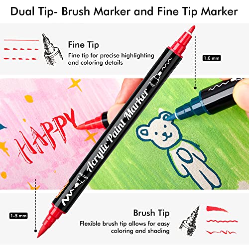 48 Colors Brush & Fine Tip Acrylic Paint Markers (48 Count)