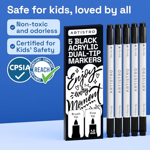 Black Dual Tip Acrylic Paint Marker Pens (5 Count)