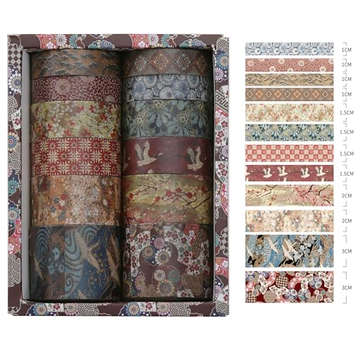12 Rolls Kyoto Charm Washi Tape Set Japanese Arts Adhesive Tapes Geometric Garden Decorative Masking Tape Sets for Craft (12 Count)