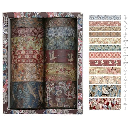 12 Rolls Kyoto Charm Washi Tape Set Japanese Arts Adhesive Tapes Geometric Garden Decorative Masking Tape Sets for Craft (12 Count)