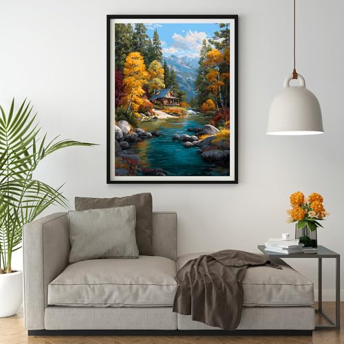14CT Counted Cross Stitch Kits for Adults Advanced Mountains Lake Printed Stamped Cross Stitch Kits for Adults