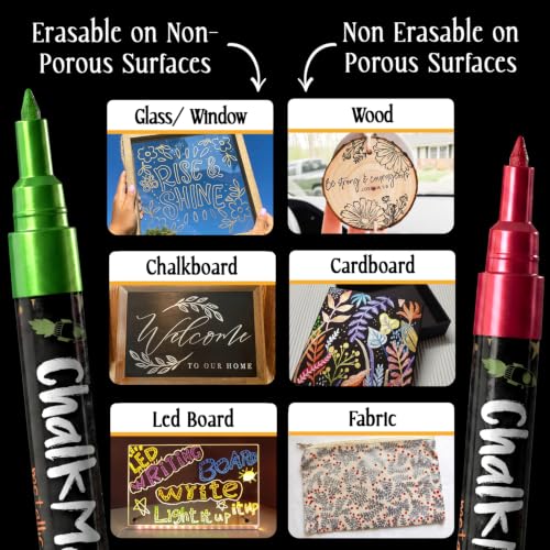 10 Extra Fine Tip Metallic Chalk Markers for Blackboard