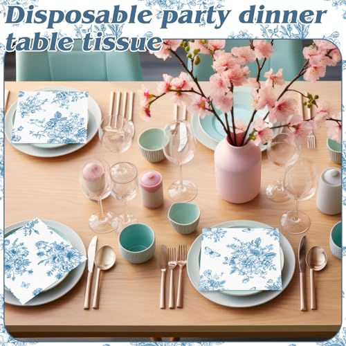 200 Pcs Blue and White Floral Cocktail Napkins 2 (200 count)