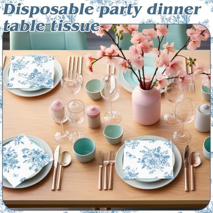 200 Pcs Blue and White Floral Cocktail Napkins 2 (200 count)