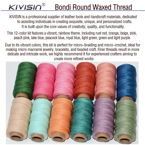 12 Colored Round Waxed Thread 0.8mm