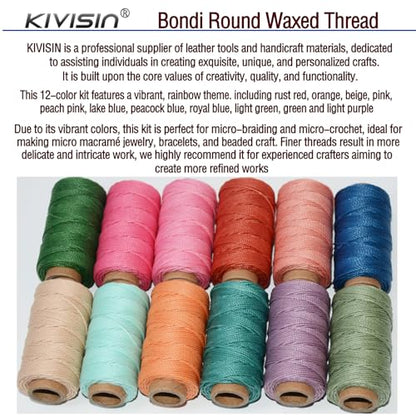 12 Colored Round Waxed Thread 0.8mm