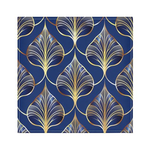 Art Deco Floral Royal Blue & Gold Cloth Napkins Set of 4