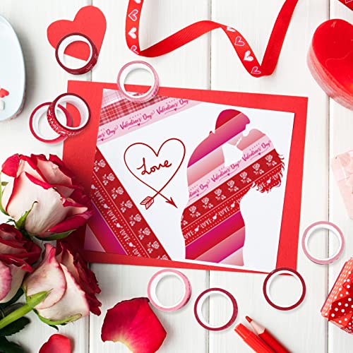 12 Rolls Valentine Washi Tape Red Pink Heart Gnome Love Masking Tape for Wedding Scrapbook DIY Craft Gift Wrapping (196.8 Foot)