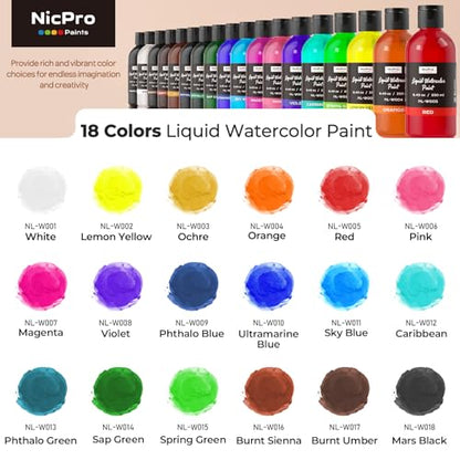 18 Colors Liquid Watercolor Paint Set (152.1 Fl Oz)
