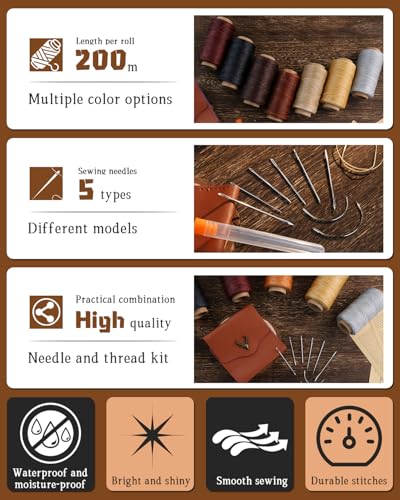 218 Yards Upholstery Thread Heavy Duty Waxed Leather Thread Sewing Kit (9 Count)