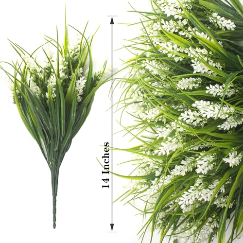 20 Bundles Artificial Plants Outdoor Fake Monkey Grass with Flowers (20 Count)