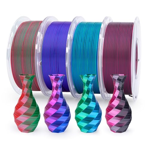Silk PLA 3D Printer Filament Bundle 1.75mm 4 * 250g Dual Colors (4 Count)