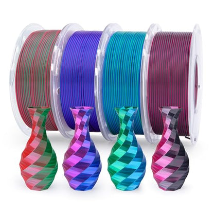 Silk PLA 3D Printer Filament Bundle 1.75mm 4 * 250g Dual Colors (4 Count)