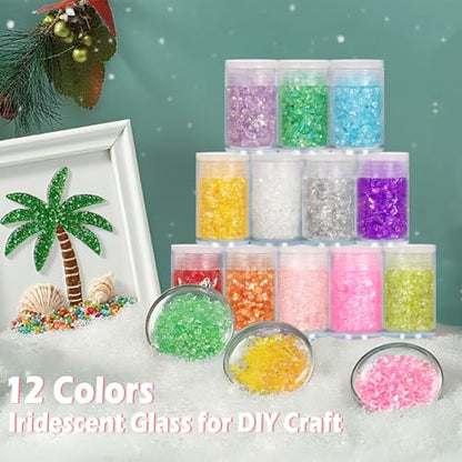 12 Colors Iridescent Crushed Glass (4.23 Ounce)