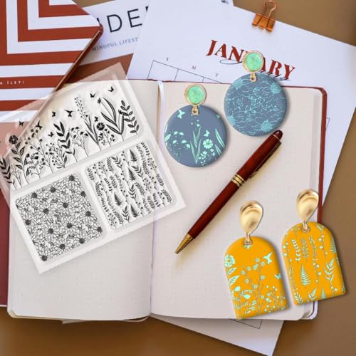 Polymer Clay Texture Sheet Leaves and Flowers Clay Texture Mat Floral Polymer Mats Earrings Tools for Jewelry Making DIY Crafts