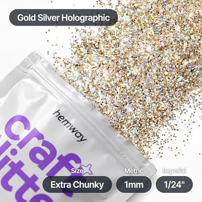 Craft Glitter Gold Silver Holographic 100g Extra Chunky Glitter (3.5 Ounce)