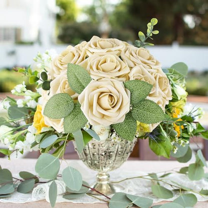 Beige Rose 25pcs Real Looking Artificial Flowers w