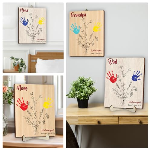 Personalized Handprint Wooden Sign for Mom Dad Grandma