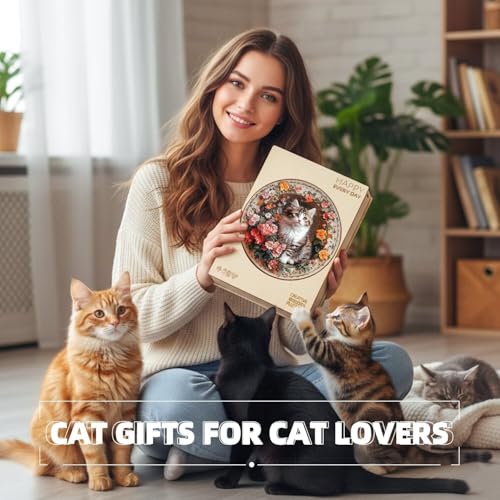 Colorful Flowers Cat Puzzles Adults Gifts for Women Men Wooden 100 Pieces 7.9 * 7.9in (100 Count)