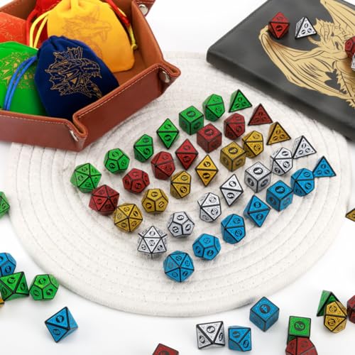 DND Dice Set 35 Pcs Polyhedral Dungeons and Dragons Rolling Dice for D&D RPG MTG Table Games Dice Bulk with Colorful Drawstring Bags and Dice Tray (49 Count)