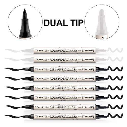 6 Black and 2 White Paint Markers Bold and Brush Dual (8 Count)