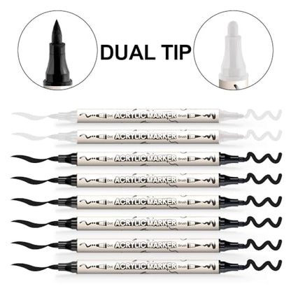 6 Black and 2 White Paint Markers Bold and Brush Dual (8 Count)