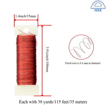 HAHIYO 26Gauge Red Metal Floral Wire - 3 Rolls, 115 Yards (345 Feet) - Flexible Paddle Wire for Craft, Christmas Wreath, Flower Arrangement, Bouquet Wrapping, Wedding, DIY
