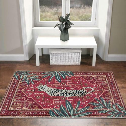 Vintage Tribal Faux Wool Red Boho Throw Rugs