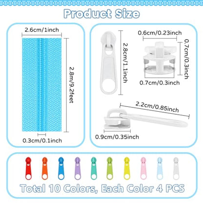 31 Yards 10 Pieces Sewing Zippers #3 Nylon Coil Zippers Assorted Zipper for Sewing with 40 Zipper Sliders for Tailor Sewing Crafts Supplies