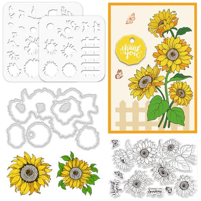 Realistic Sunflower Stamps and Dies and Layering Coloring Stencil Set