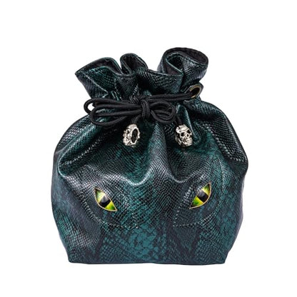 Large DND Dice Bag Leather Dice Storage Bag Dark Green D&D Drawstring Pouch with Pockets for RPG Table Games (4.5 Ounce)