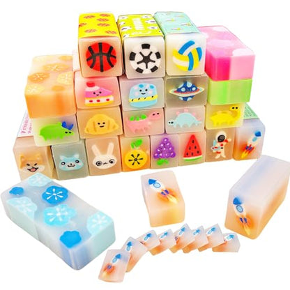 23PCS Big Fun Cute Animal Fruit Pencil Erasers for Kids Bulk (23 Count)