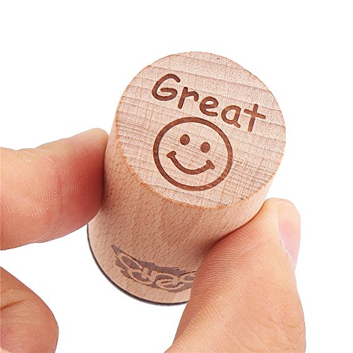 6pcs Round Wood Rubber Stamp for School Teachers English Toy Stamp Au116s1p1us1 (6 Count)