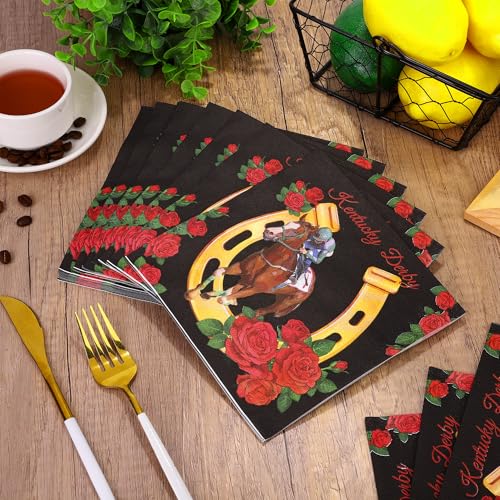 48 Pieces Horse Racing Paper Napkins Disposable Party Napkins Horse Racing Cocktail Dinner Napkin Set 13" x 13" Unfolded for Sports Horse Theme Party Supplies (48 Count)