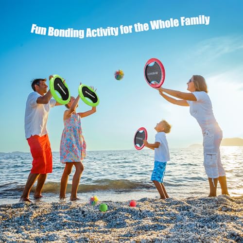 Bouncy Paddle Ball Game for Kids with 2 EVA Foam Trampoline Paddles and 4 Balls