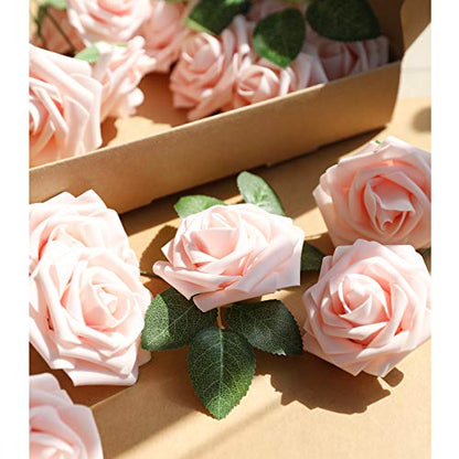 Blush Pink Rose 25pcs Real Looking Artificial Flowers w (25 Count)