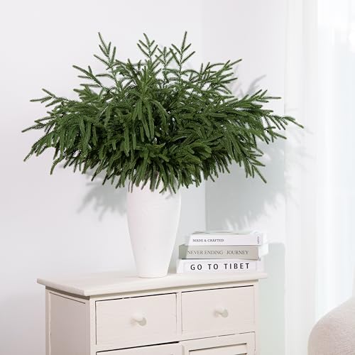 12 Pcs 30 Inch Artificial Norfolk Pine Stems Faux Christmas Greenery Pine Branches Realistic Fake Evergreen Cedar Pine Picks Winter Greens for Vase DIY Garland Wreath Holiday Home Decor (12 Count)
