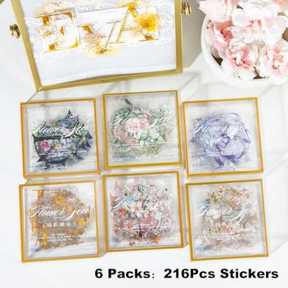216 Pcs Floral Alphabet and Number PET Stickers for Scrapbooking (216 Count)