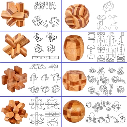 18 Pack Wooden Brain Teaser Puzzles Stress Relief Toys Wooden Burr Puzzles Brain Teaser Puzzle with Gift Packing Box Magic Puzzle Games Toy for Kids and Adults by AHYUAN (18 Count)