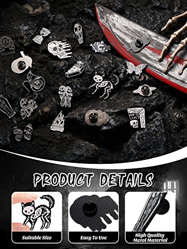 20 Pieces Enamel Pins Skull Spooky Skeleton Enamel Pins Set Black Decorative Cartoon Goth Skull Horror Dark Brooch Cute Lapel Buttons for Jacket Backpack Hat Halloween (20 Count)