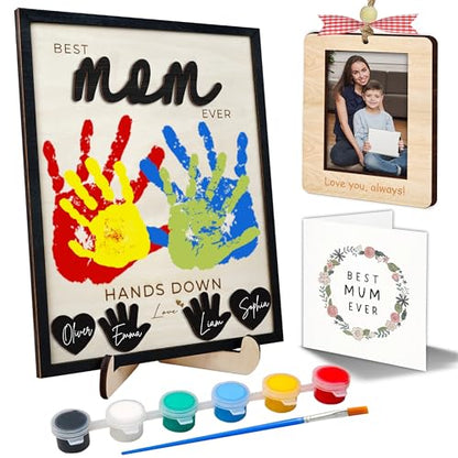 10" Hands Down Best Mom Ever Sign DIY Kids Gifts For Mom Handprint Kit with Acrylic Paints