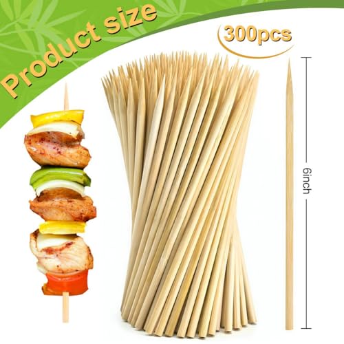 300 Pcs 6 inch Natural Bamboo Skewers (300 Count)