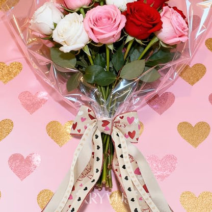 Beige Hearts Cotton Ribbon 3 (36 Foot)