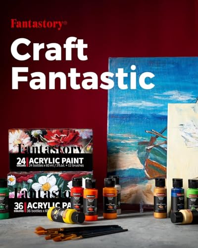 60ml 36 Colors Acrylic Paint Set with 12 Brushes (72 Fl Oz)