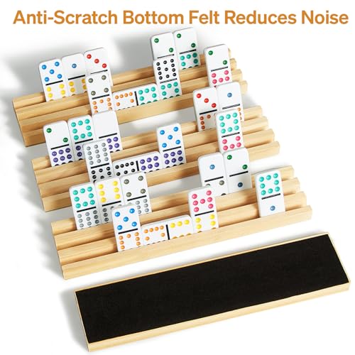 Mexican Train Double 12 Dominoes Set with 4 Wooden Trays