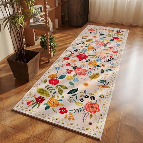 Runner Rug for Hallways Kitchen Rug Non Slip 2'x 6' Washable Rugs with Rubber Backing Soft Floral Carpet Runner for Hallways