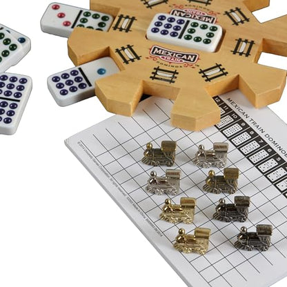 Mexican Train Domino Set in Wooden Collector Box from Front Porch Classics for 2 to 8 Players Ages 8 and Up